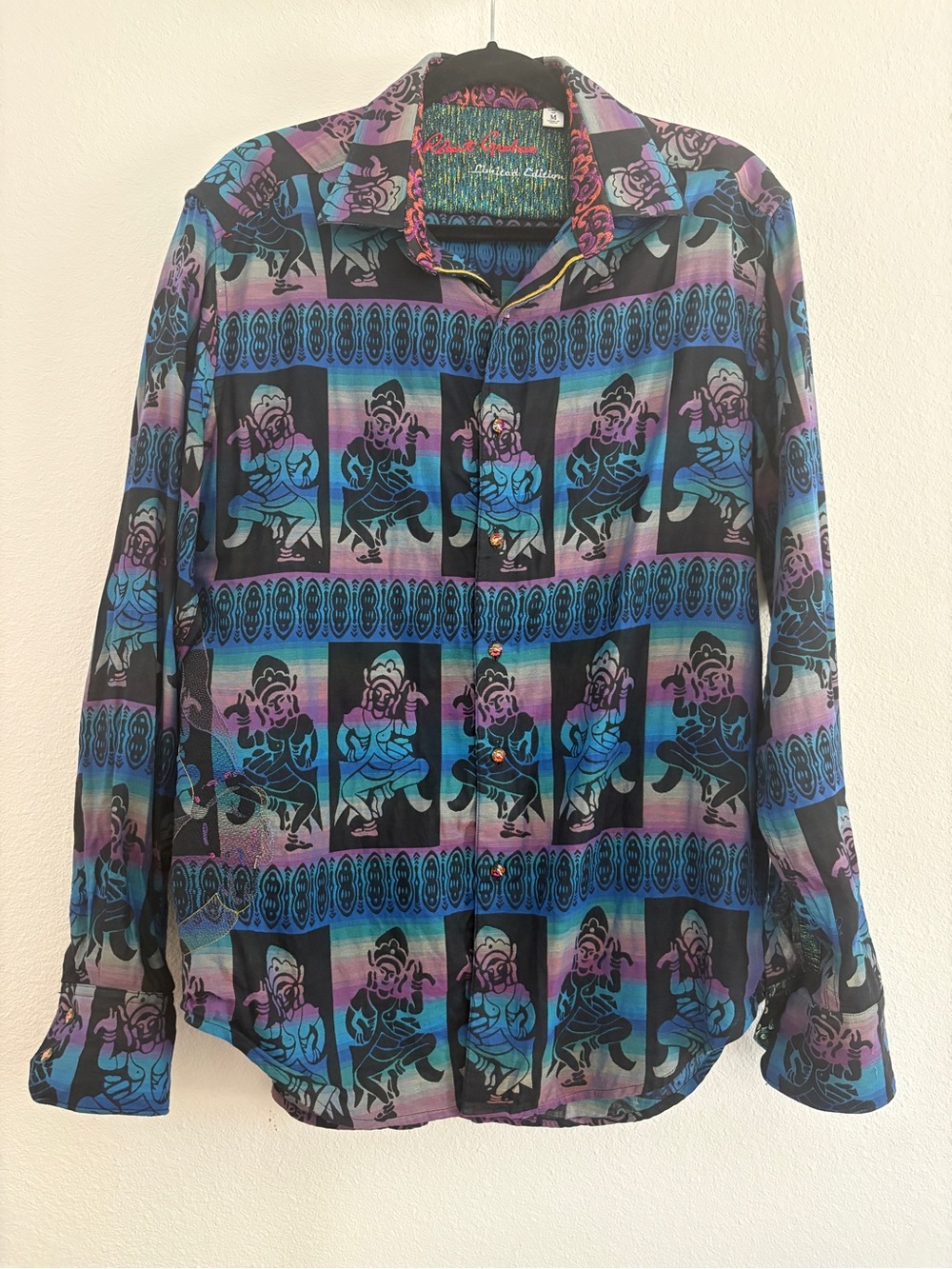 Robert Graham collection cotton Black, Purple & Blue Ganesha Motif  Shirt